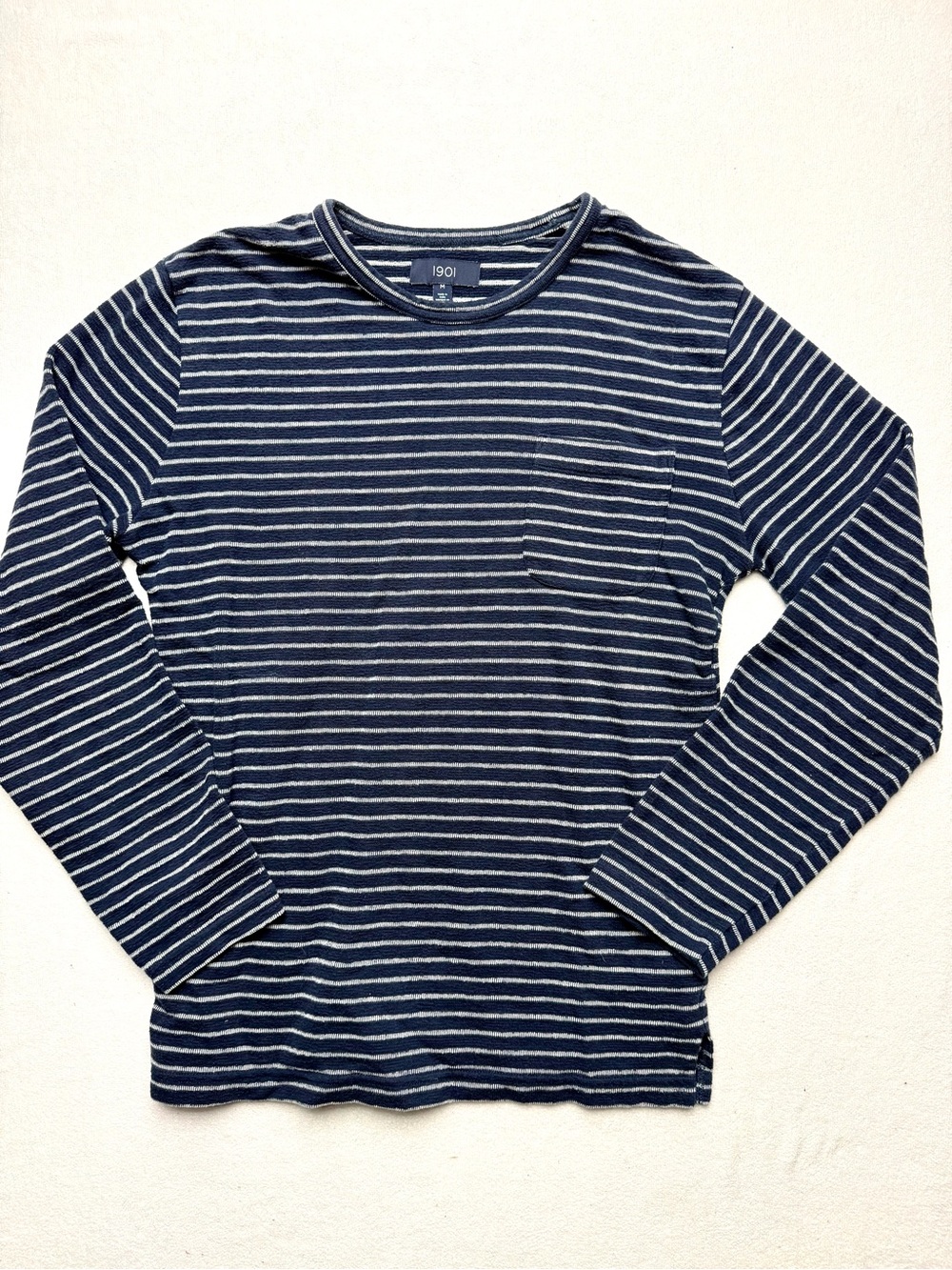 1901 Navy and White Striped Long Sleeve Crew Shirt